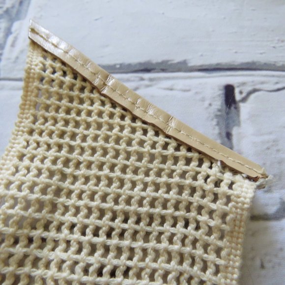 Vintage 1980s Wide Cream Macrame Belt With Faux Wood Square Belt Buckle - Picture 6 of 8